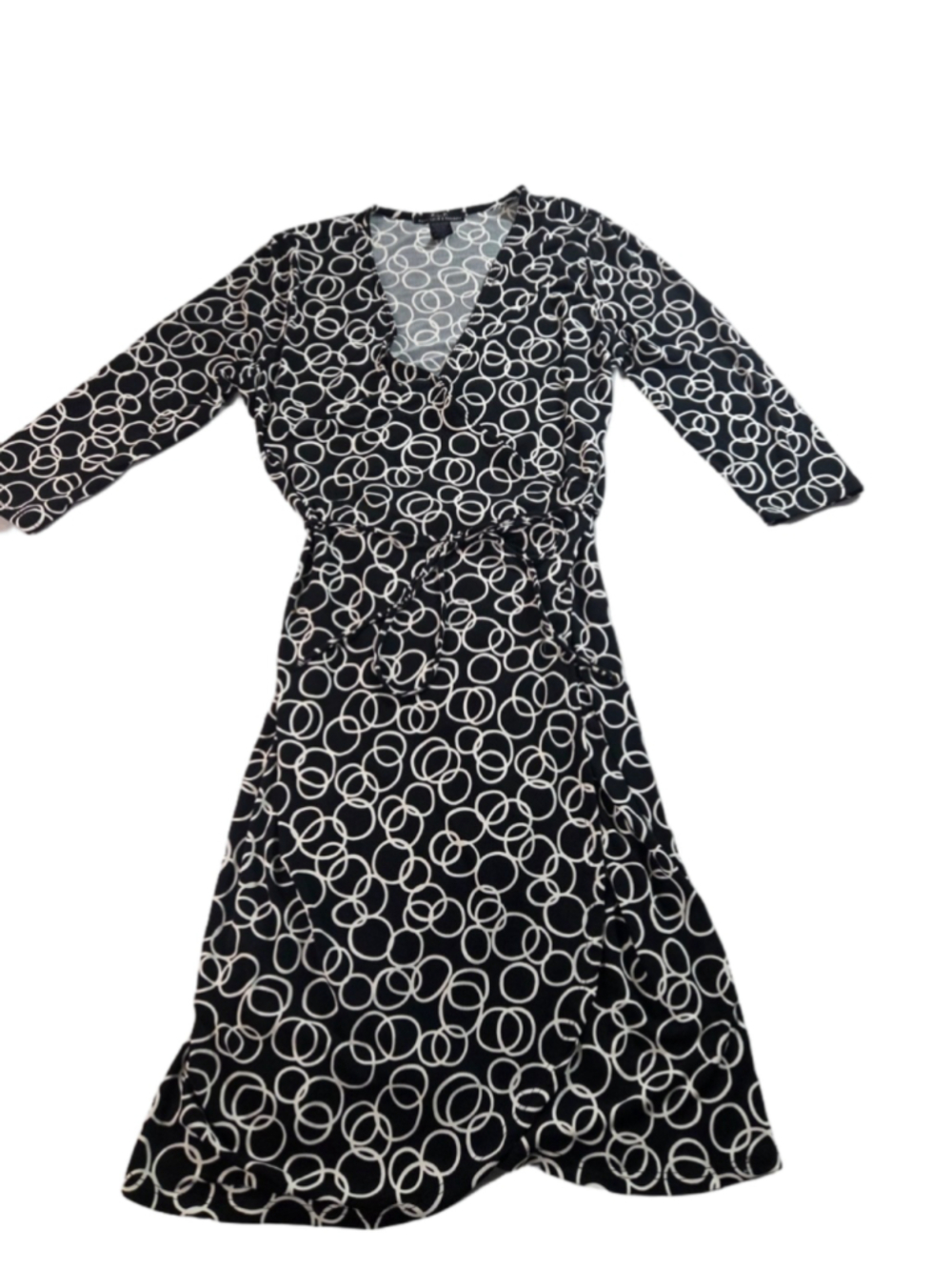 F.L.P. Faith Love & Passion Black & White Mod Circle Wrap Dress Size L